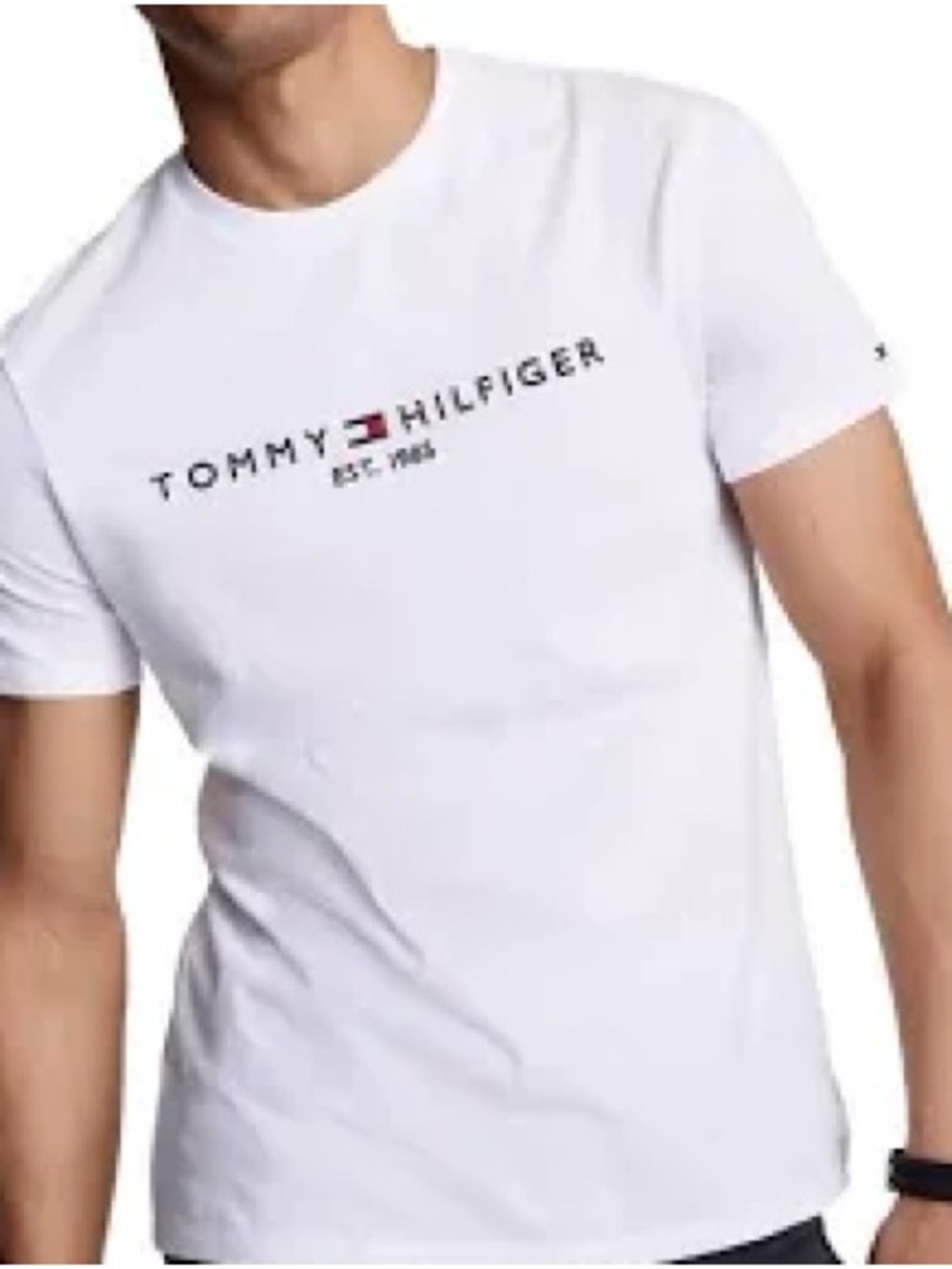 Tommy Hilfiger White Logo Crew Neck T-Shirt with Red & Navy Accent